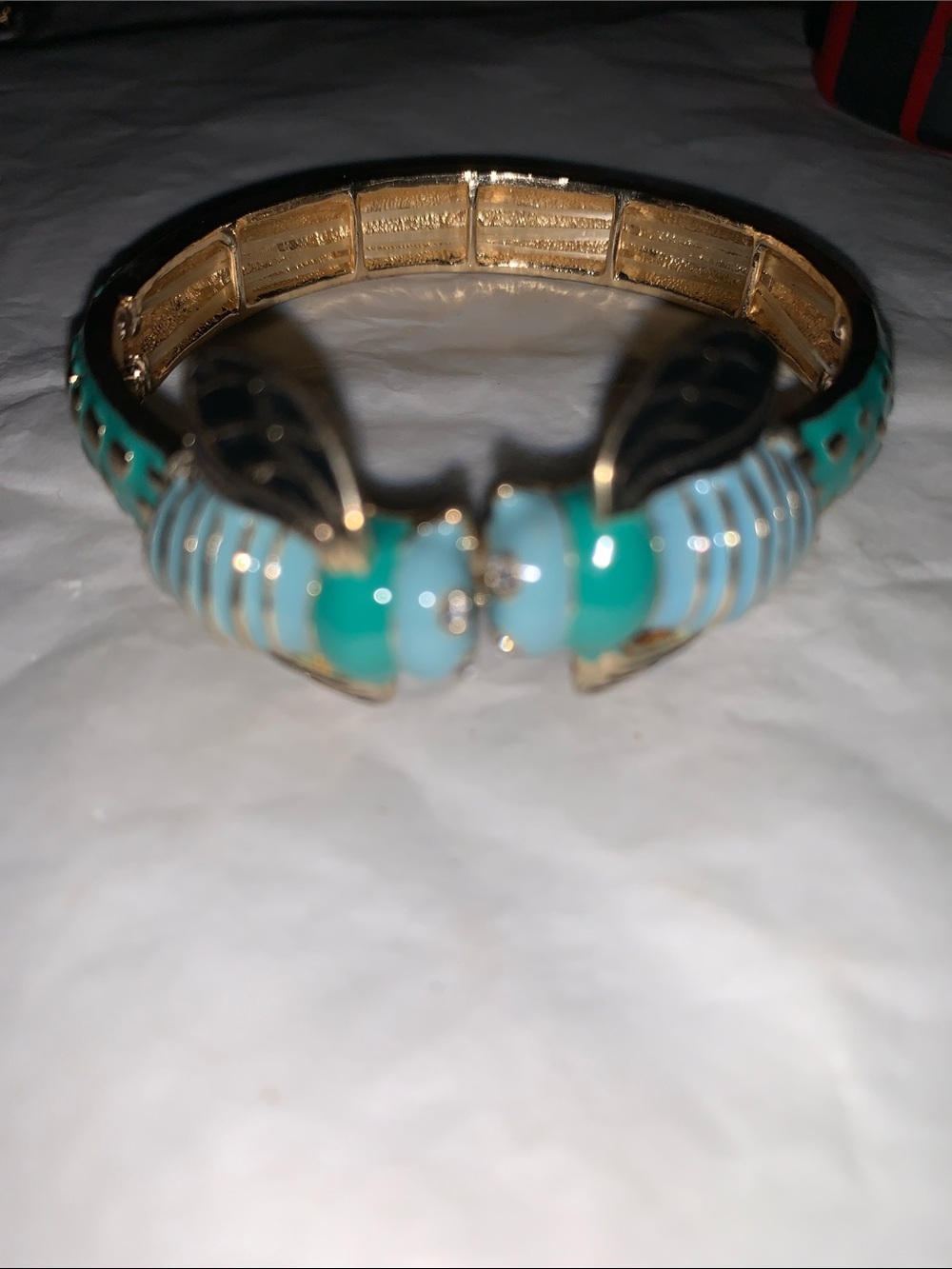 Gold-Tone Turquoise Enamel Hinged Bees Bracelet